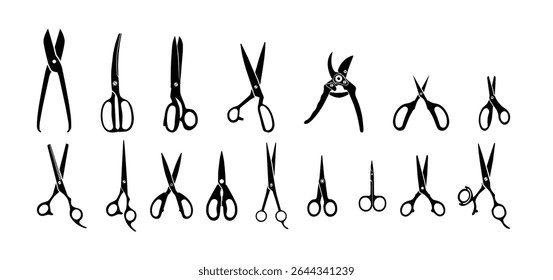Scissors silhouette set, Different types of scissors vector.
