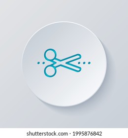 Scissors, simple icon or logo. Cut circle with gray and blue layers. Paper style
