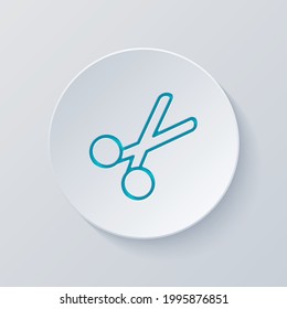 Scissors, simple icon or logo. Cut circle with gray and blue layers. Paper style
