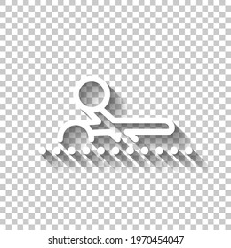 Scissors, simple icon or logo. White linear icon with editable stroke and shadow on transparent background