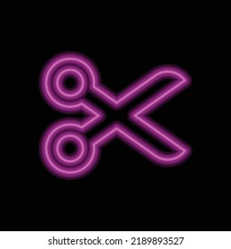 Scissors simple icon vector. Flat design. Purple neon on black background.ai