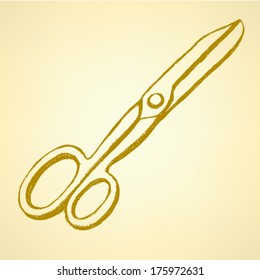 Scissors sketch, vector background 