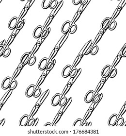 Scissors sketch, vector seamless pattern 