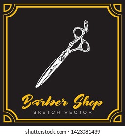 Scissors Sketch Vector. Vintage barber shop element