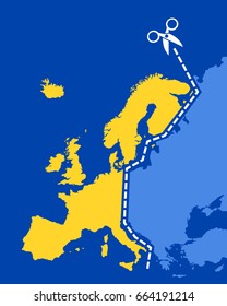 Scissors split Europe into western and eastern and western part of European continent. Disintegration and Breakup.