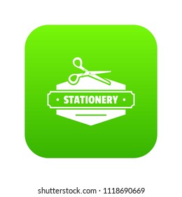 Scissors stationery icon green vector isolated on white background