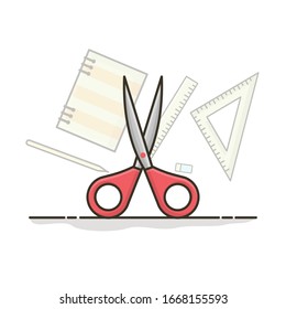Ilustración de tijeras de diseño. Icono plano de diseño del vector