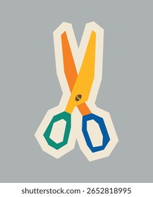 Scissors Sticker with Flat Soft Color Palette in Cutout Style

