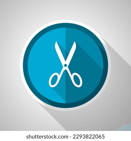 Scissors symbol, flat design vector blue icon with long shadow