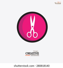  Scissors symbol isolated on circle background.vector illustration.