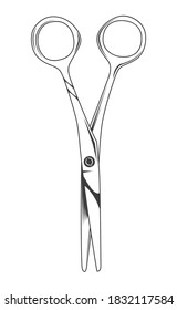 Símbolo de tijeras aislado sobre fondo blanco. Tijeras de corte de pelo abiertas. Icono del logotipo de barbero. Herramienta para el trabajo de un peluquero o sastre. Herramienta de corte metálico para el pelo o el papel, instrumento filoso