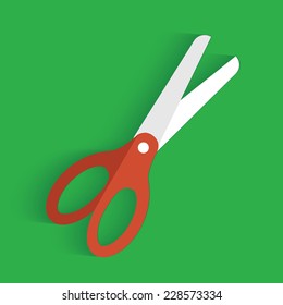 Scissors symbol on green background,clean vector