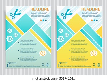 Scissors symbol on vector brochure flyer design layout template. Business modern template