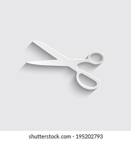 scissors symbol with shadow on a grey background