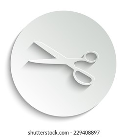 scissors symbol  - vector icon with shadow on a round button