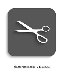 scissors symbol  - vector icon with shadow on a grey button