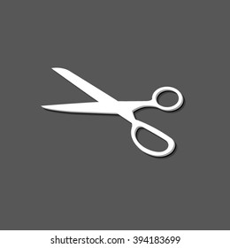 scissors symbol - white vector icon  with shadow