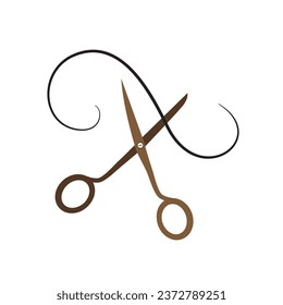 Scissors with thread isolated on white background - vector