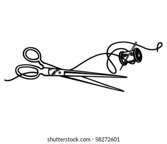 Scissors And Thread - Retro Clip Art