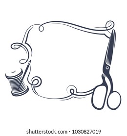 Scissors and thread to sew silhouette vector