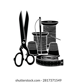 Scissors thread spools and sewing notions