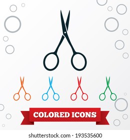 Scissors tool icon. Cut symbol. Round circles symbols. Vector