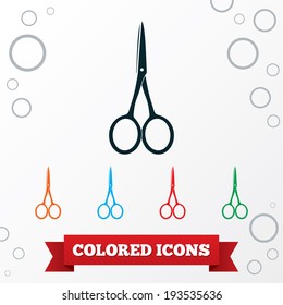 Scissors tool icon. Cut symbol. Round circles symbols. Vector