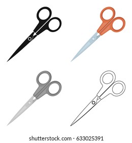 Scissors tool for sewing. Scissors metal with a red handle. Use scissors for cutting.