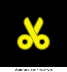 Scissors tool yellow glowing neon ui ux icon. Glowing sign logo vector