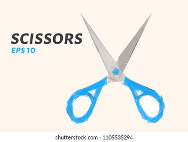 Scissors of triangles. Low poly scissors. Vector illustration.