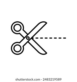 Icono de corte de tijeras marca de logotipo lineal en blanco y negro