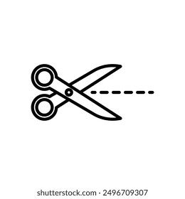 Scissors trim cut icon linear logo mark in black and white