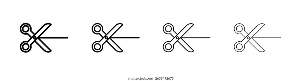 Scissors trim cut icon Outline sign symbol set