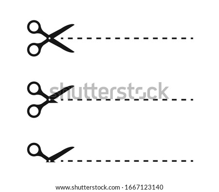 Scissors, trim line icons set. Vector line illustration on white background Stockfoto © 