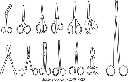 scissors type outline set icon