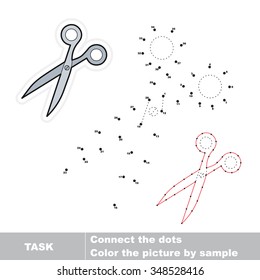Scissors in vector to be traced by numbers. Vector dot to dot game. Connect dots for numbers.