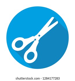 scissors vector blue icon in modern flat style isolated. scissors support is good for your web design.