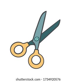 Scissors. Vector color sign. Doodle style illustration.