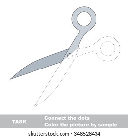 Scissors in vector colorful to be traced. Restore dashed line and color the picture. Worksheet to be colored.