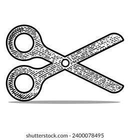 scissors vector engraving style hand drawn black and white icon