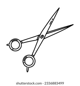 Scissors vector icon. Barber tool isolated on white. Professional sharp accessory for haircut, grooming, sewing, office work. Simple line art, outline. Clipart for posters, print, web, apps