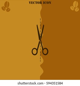 Scissors vector  icon. Coffee symbol background.