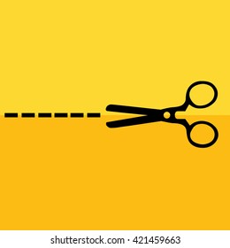 Scissors vector icon cut vector illustration. Yellow background