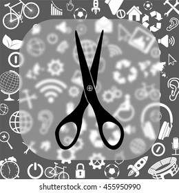 scissors vector icon - matte glass button on background consisting of different icons