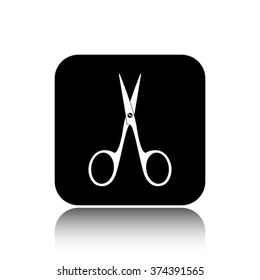 scissors vector icon on black button with reflection