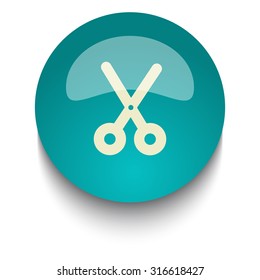 Scissors vector icon on blue green glossy glass button on white background
