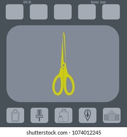 scissors vector icon on a gray cine-film background .Flat design style.