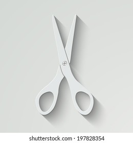 Scissors vector icon - paper illustration with shadow on light background