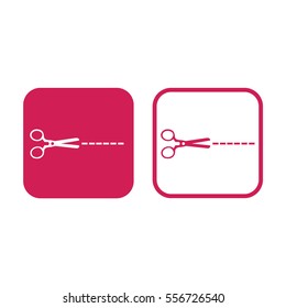 Scissors vector icon. Pink and white