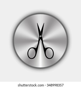 scissors vector icon - round metallic button